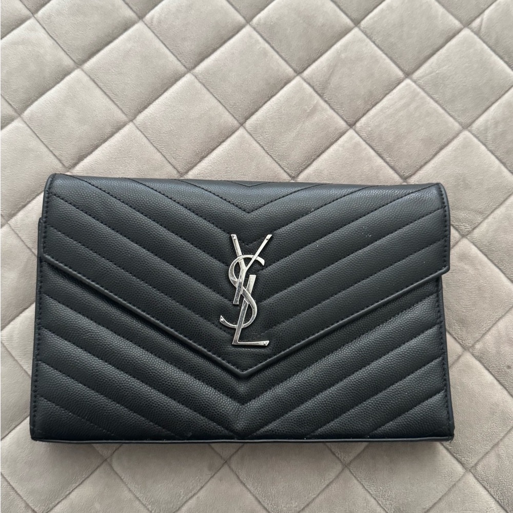 Yves Saint Laurent Black Chevron Leather Clutch